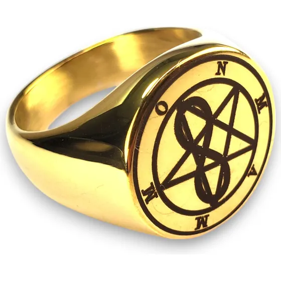 Anillo Mammón Sigilo Demonio Riqueza Acero Inoxidable A919 Dorado 10