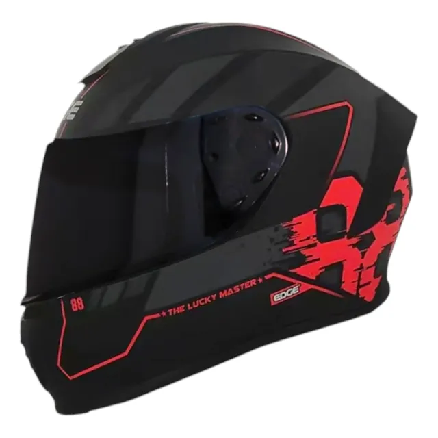 Casco De Moto Integral Frankie Negro Con Rojo Mate Edge