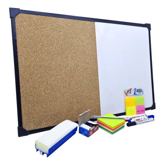 Pizarra/pizarrón Combinada Corcho Y Blanca 60x80 +accesorios
