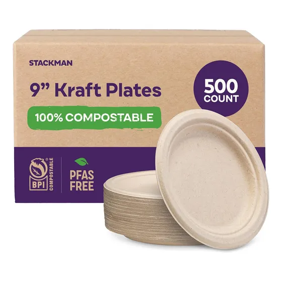 100% Compostable Paper Plates 9 Inch [500 Count] Heavy-...
