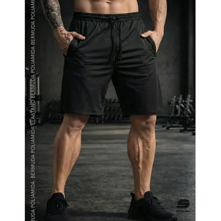 Bermuda Masculina Slim Fit Esportiva Com Elastano Poliamida