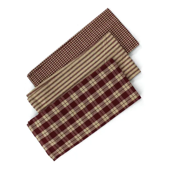 Toalla Cocina Algodon Tejido 22 X 13  Juego 3 Rojo Burdeo