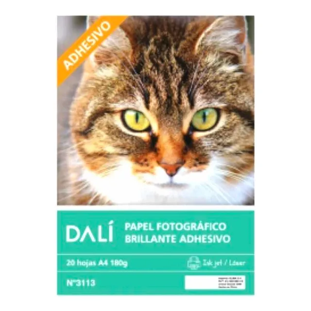 Papel Fotográfico Brillante Adhesivo A4 180gr X 20 Hojas Color Blanco