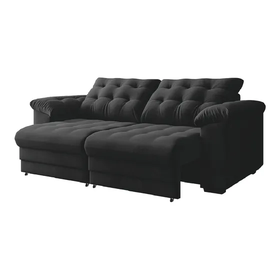Sofá Retrátil E Reclinável Bipartido 2,30m Suede Coliseu Cor Preto