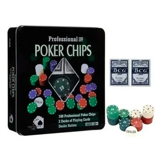 Juego De Poker Profesional Cartas Naipes +100 Fichas Estuche