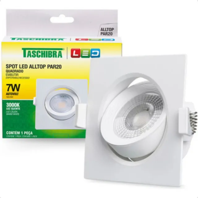 Spot Led De Embutir Quadrado Móvel Alltop Par20 7w Taschibra