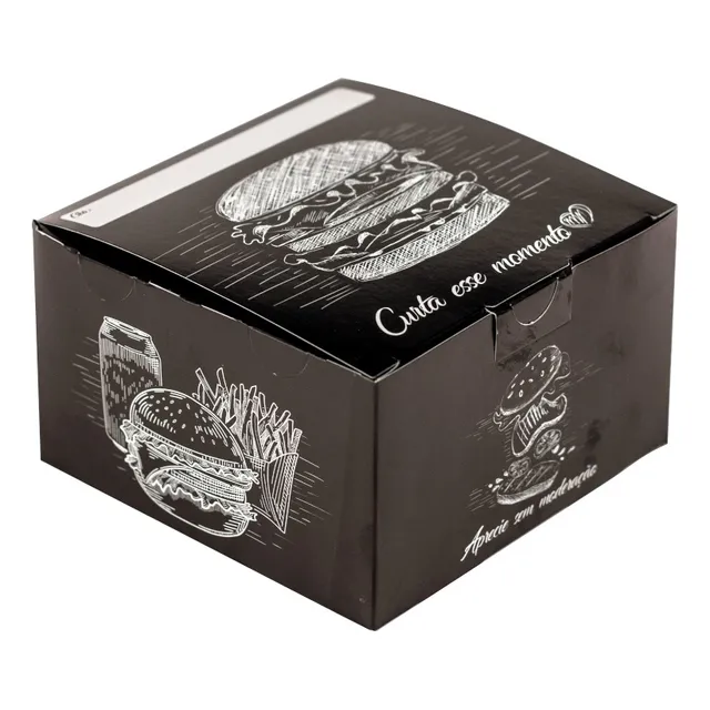 Caixa Box Embalagem Para Hambúrguer Artesanal Preto 100un