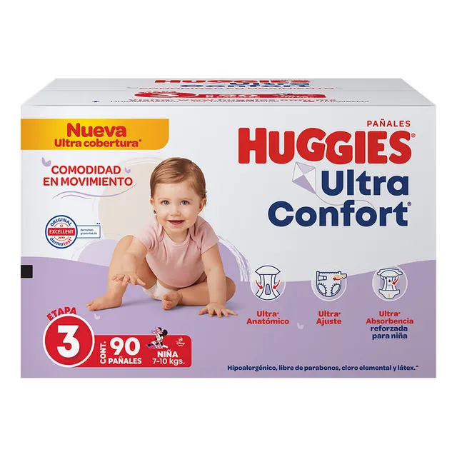 Pañales Huggies Ultraconfort Etapa 3 Niña 90 Piezas