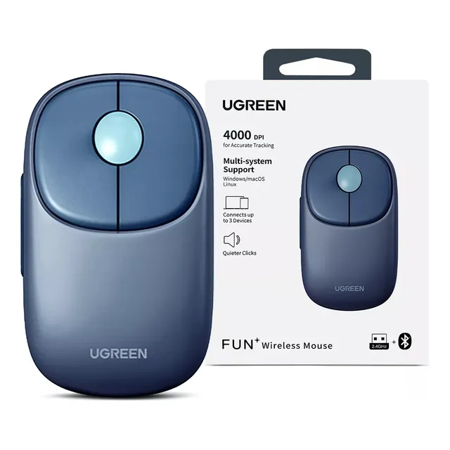 Mouse Bluetooth Ugreen Fun Recargable Silencioso 2.4ghz Azul