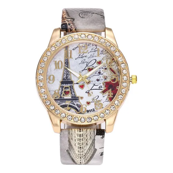 Vintage Paris Torre Eiffel Mujeres Moda Reloj Crystal20623