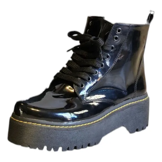 Borcego Clasico Negro Corto Charol Lluvia 