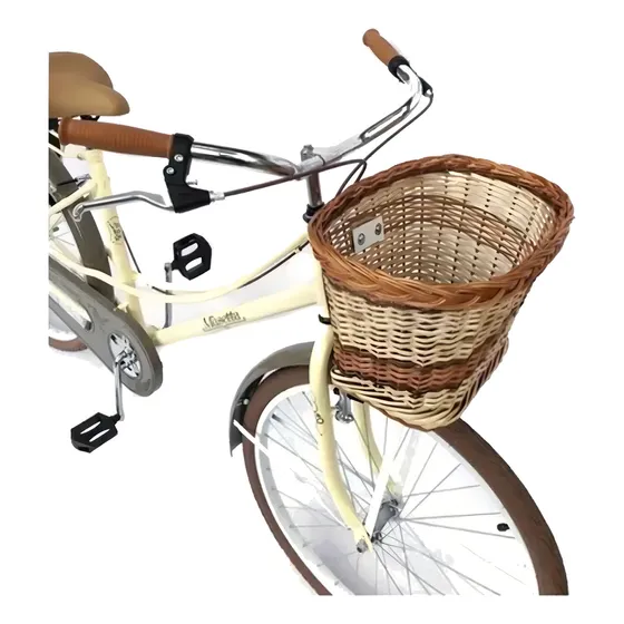 Bicicleta Musetta Vintage Rodado 26 Dama Retro Color Crema Con Canasto De Mimbre Portaequipaje Guardabarros Asiento Ancho