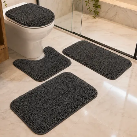 Conjunto Banheiro 4 Peças Tapete Preto Jogo Banheiro Oferta!