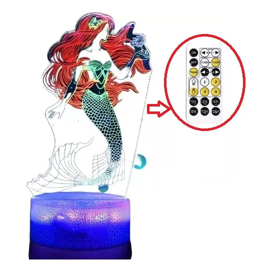 Lampara 3d Luces Led Para Niños Y Niñas Con Control Remoto