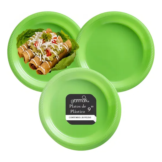 Plato Grande De Plástico Desechable Granmark - 20 Piezas Color Verde Kiwi