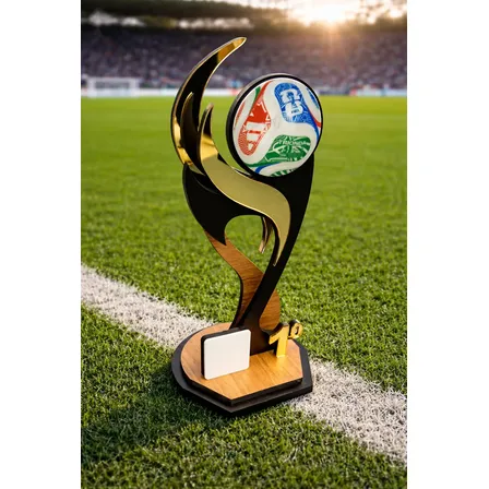 Troféu Futebol Copa Do Mundo Mdf C/ Acrílico Dourado - 30cm Dourado