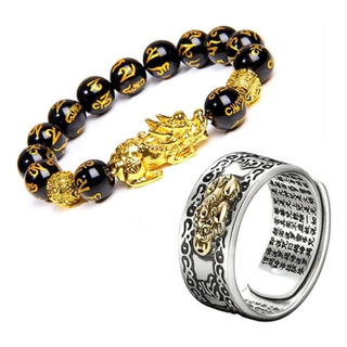 Kit Pulseira E Anel Feng Shui Pixiu Sorte Riqueza Amor Paz Kit Pulseira E Anel Feng Shui Pixiu Sorte Riqueza Amor Paz