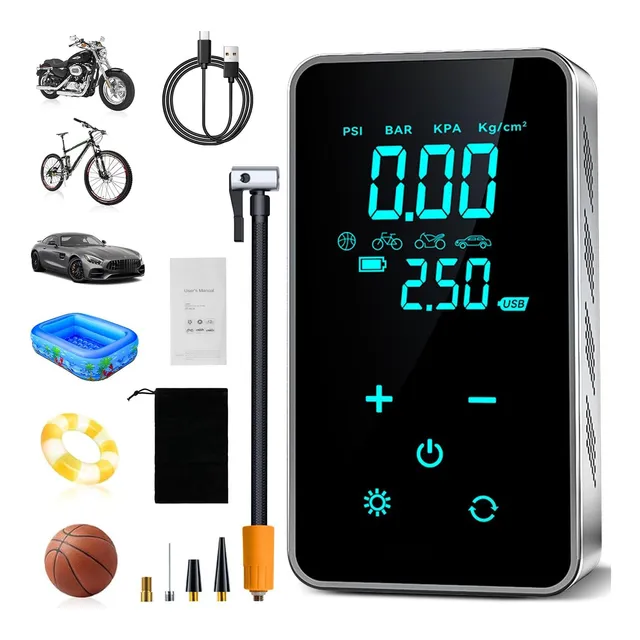 Compresor Portátil Inflador Digital Aire Neumático Moto Auto