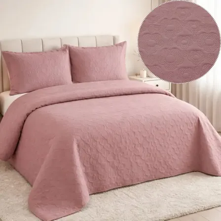 Kit Colcha Cobre Leito Matelado Liso Queen 3 Pçs 150 Fios Cor Uva Lisa