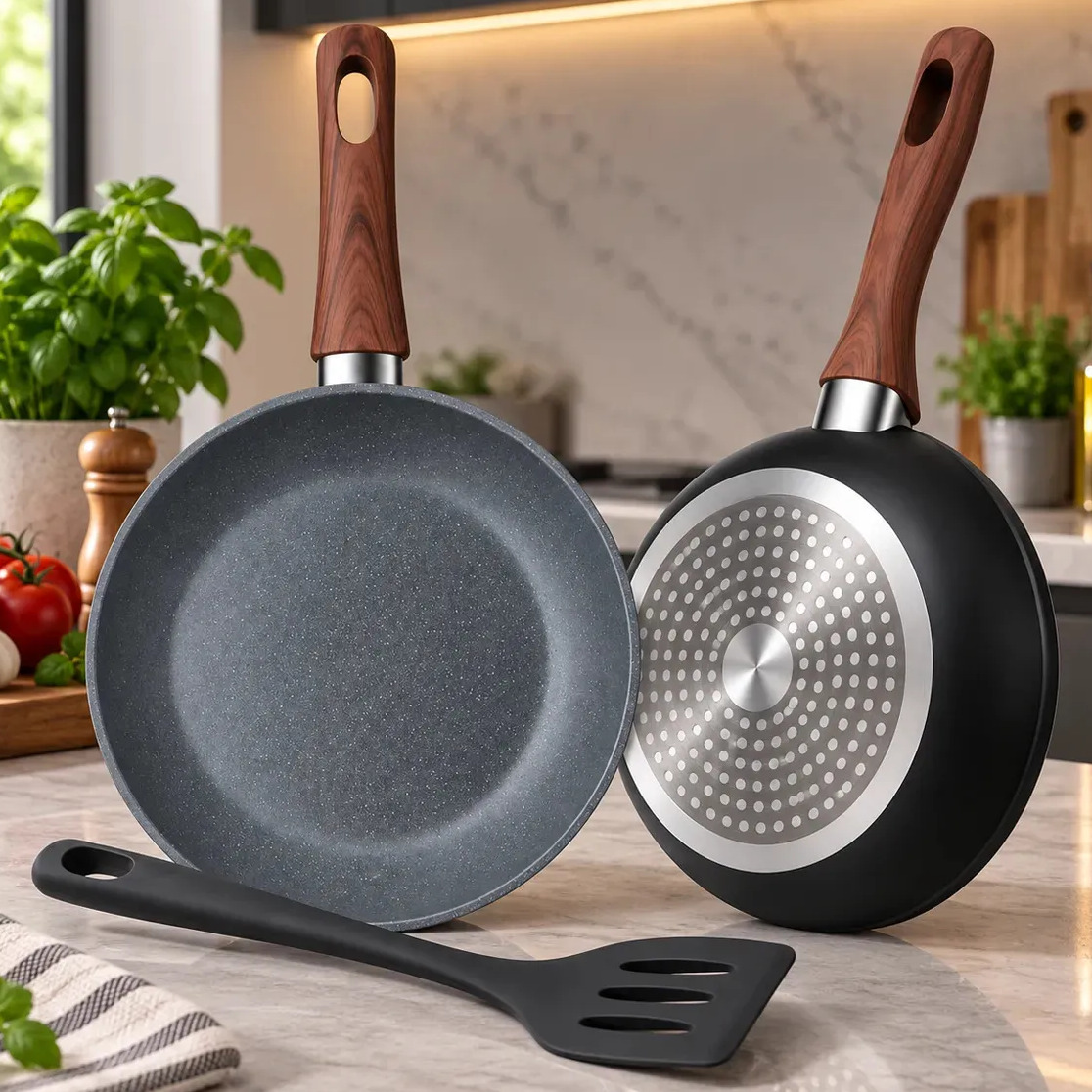 Frigideira Antiaderente Cerâmica 24cm + Espátula De Silicone Indução Cooktop Fogão a Gás Elétrico Não Gruda Sem Óleo Cor Panela Profissional Cinza Fundo Preto Milano Lecom
