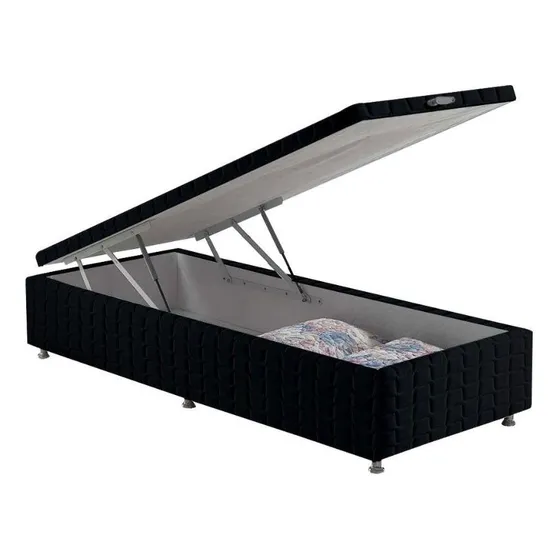 Cama Box Baú Universal Solteiro Bordado Black (88x188x35)