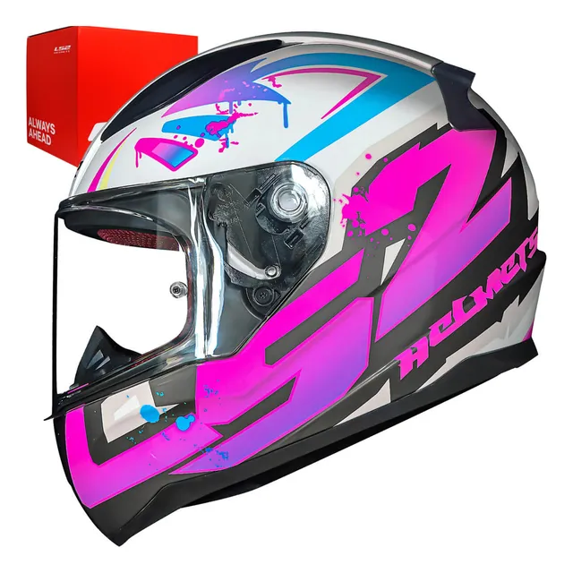 Capacete Fechado F353 Rapid Tagline Rosa C/ Narigueira Ls2