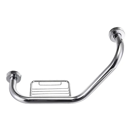 Agarradera Ducha Baño Barral de Seguridad Acero Inoxidable Con jabonera Acabado Cromado Reversible Inomax IM4179