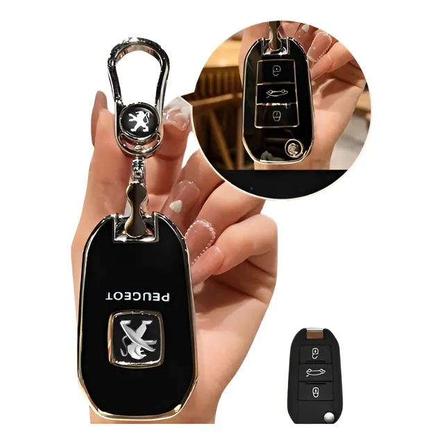 Funda Cubre Llave De Contacto Peugeot + Llavero 360°con Logo
