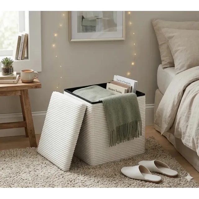Puff Fiaca Baulera Organizador Baul Caja Scott Beige