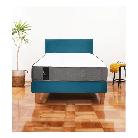 Cama Europea Zen Best 1.5 Plaza Tela Velvet + Respaldo Azul Velvet