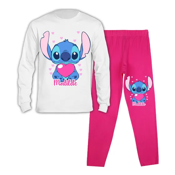 Pijama Largo Stitch Corazon Niñas Personalizado Algodon