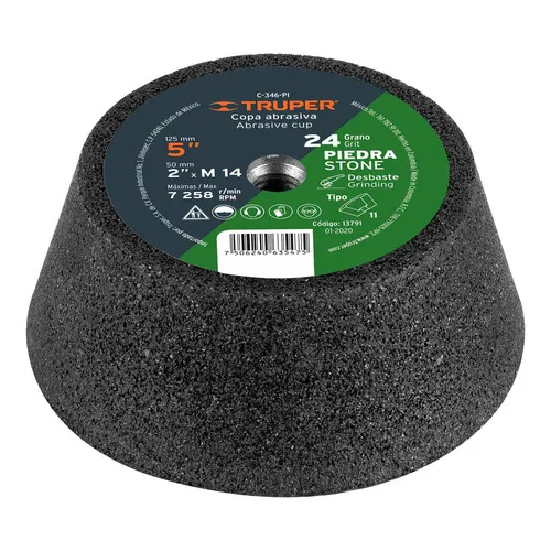 Copa Desbaste 5'' Esmeril M14 Grano 24 Piedra Truper 13791
