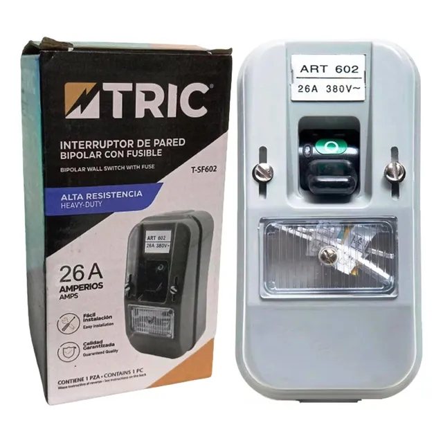 Interruptor De Pared Bipolar 26amps 380v Con Fusibles