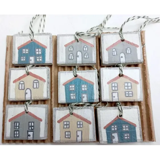 9 Casitas Adorno De Madera Para Colgar