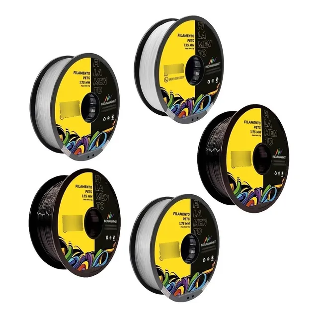Paquete 5 Rollos De Filamento Petg Marca Inovamarket Color Negro