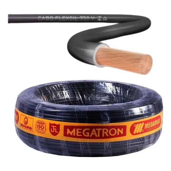 Cabo Flexivel 750v 6mm Rolo 50mts Megatron Cor da cobertura Preto
