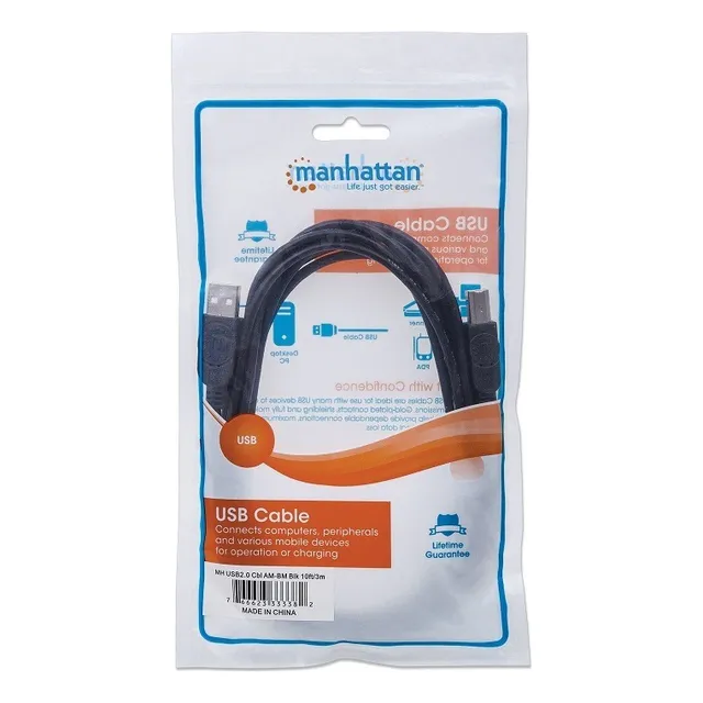 Cable Usb V2.0 A-b Para Impresora Manhattan 3 Metros 333382