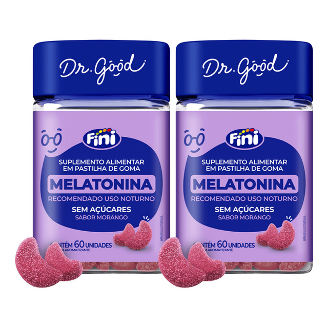 Kit 2 Melatonina Dr.good 60 Gomas Morango Fini Kit 2 Melatonina Dr.good 60 Gomas Morango Fini