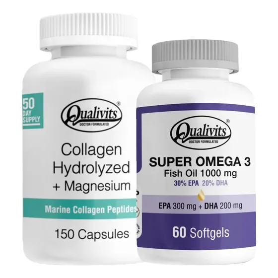 Colágeno Hidrolizado Marino con Magnesio Omega 3 Qualivits 150+60 Caps | Cuotas sin interés