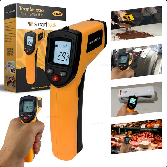 Termometro Digital Infravermelho Mira Laser, Culinario Industrial Laboratorio Cozinha Tipo pistola profissional, Não mede febre, Marca SMART TOOLS