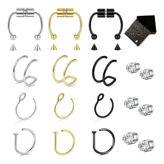 15pzs Anillo Piercing Falso Nariz Septum Labios Orejas Acero