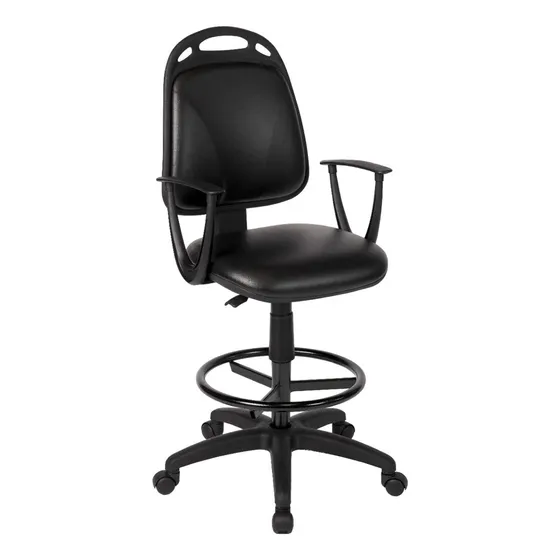 Silla Diva cajera con ruedas ergonómica negra con tapizado de cuero sintético