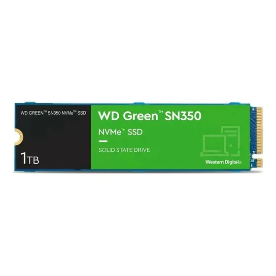 SSD m.2 2280 1TB Western Digital WD Green SN350 NVMe PCIe WDS100T3G0C Velocidade de Leitura até 3200MBs e Gravação até 2500MBs Verde