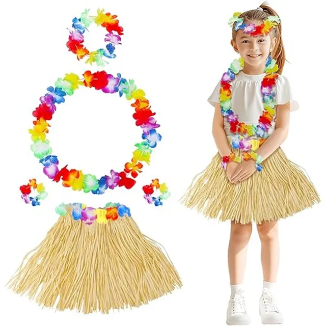 Disfraz Niña Disfraz De Baile Hawaiano Falda Y Flores