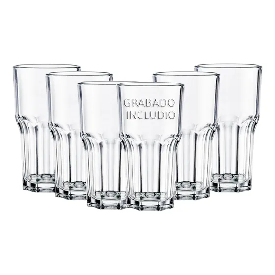 Pack 6 Vasos Altos 480 Ml Siena Bar + Grabado Láser Color Blanco