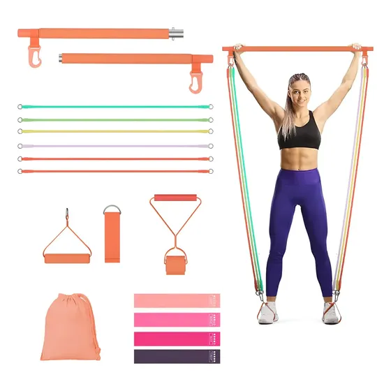 Kit 17 Barra Pilates Banda Elastica De Resistencia Ejercicio Naranja