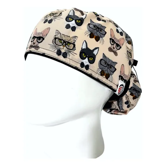 Gorro Quirúrgico Antifluido + Lanyard Gatos Con Gafas