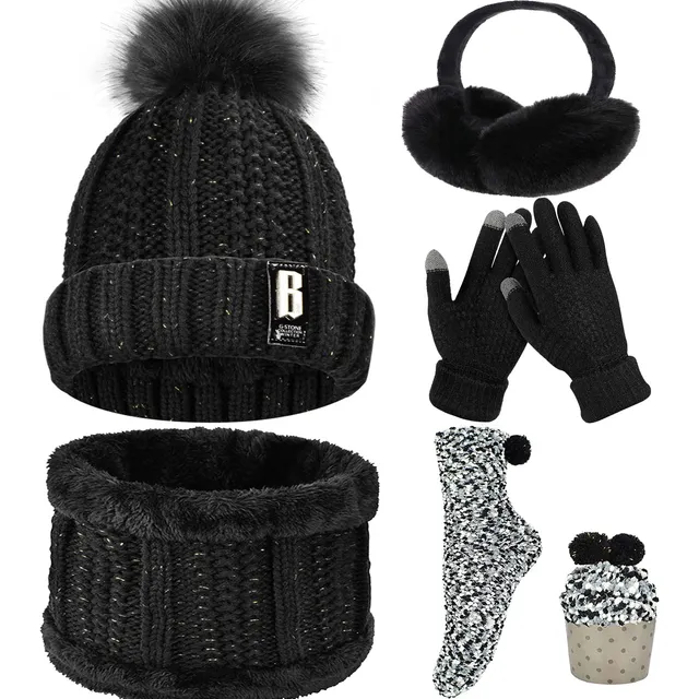 Gorro Punto Calido Invierno Para Mujer Guante Pantalla Larga