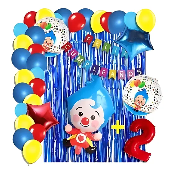 Combo De Globos Payaso Plim Plim Cortina Numero Arco Deco
