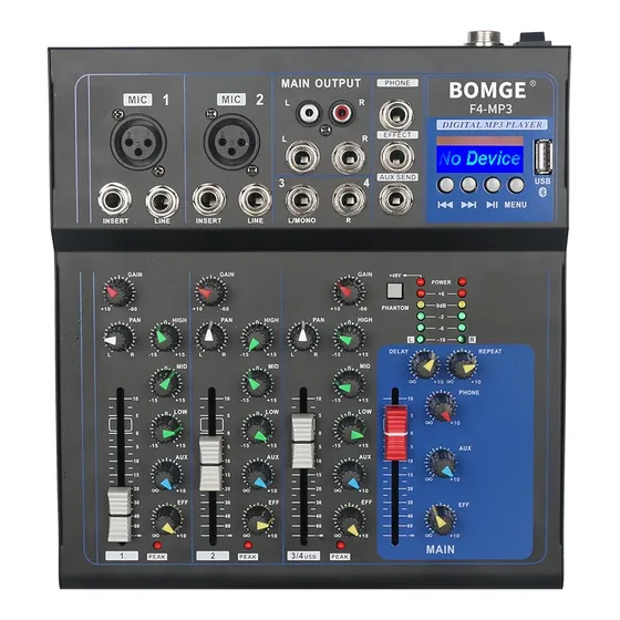 Tarjeta Mezcladora De Audio Bomge, Efectos Bluetooth, 4 Cana
